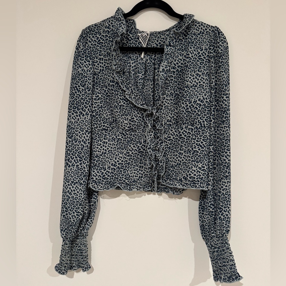 Free People Blue Animal Print Blouse